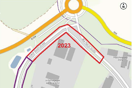 Der Plan zeigt den Bauabschnitt 2023 der Kanalbaumaßnahme im Industriegebiet Nord
