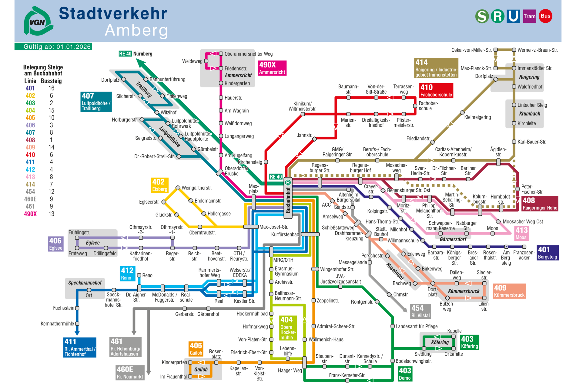 Das Foto zeigt den Linienplan für das Stadtgebiet Amberg.