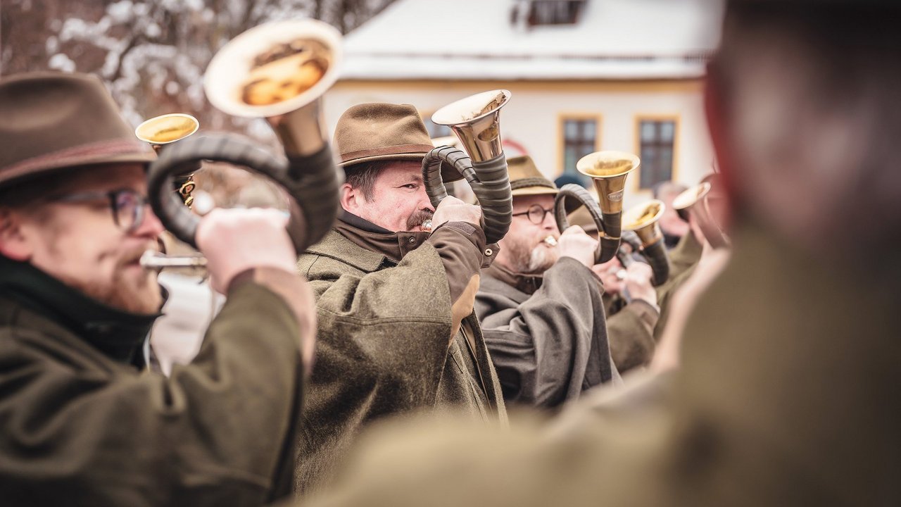 Jagdhornbläser am Forstlichen Weihnachtsmarkt am Mariahilfberg